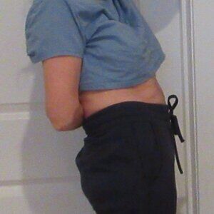 HEAT Navy Cotton Sweats (S) + Aeropostale Soft Blue Baby Tee, size M